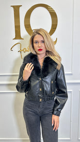 Geaca Maggy ecopiele cu blana Black